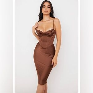 House of CB Myrna Chocolate Brown Satin Corset Drew Small